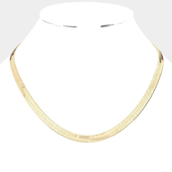 14K Gold Plated Herringbone Chain Metal Necklace - Picture 3 of 6